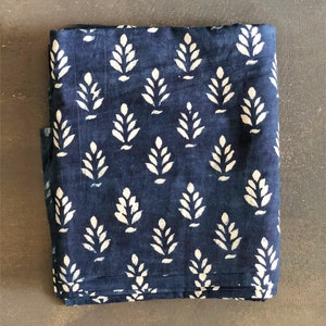Indigo Dabu Cotton Fabric, Indigo Blue Floral Print, Mughal Jaipuri Material, Cushions Fabric, Dress Material, Home Linen, Natural Dyes