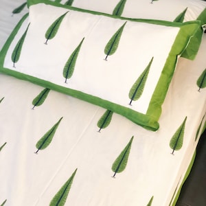 Mughal Cypress Tree Bedsheet, Christmas Tree Print, Double Bed Bedsheet, Queen Size Flatsheet, Fast Shipping, Blockprinted Bedsheet