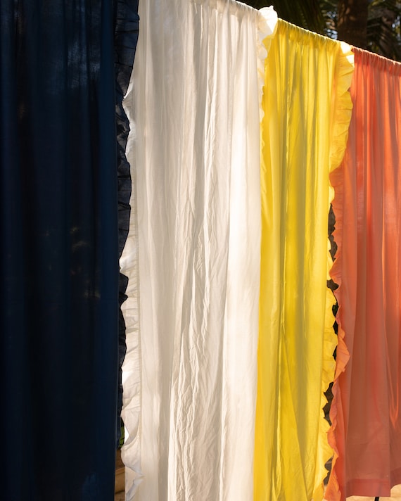 Peach Ruffle Curtains cotton Curtains Ruffle Curtain Panels