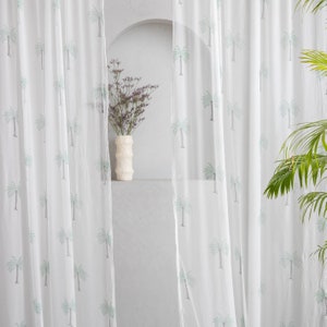 Chiffon Palm Hand Blockprinted Sheer Curtain, Tropical curtains, Sheer Curtains for living room, Window & Door curtains, Pack of 1