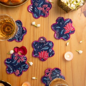 Blue Starry Flower Shape Coaster Set of 6, Drink Coaster, Handmade Coaster, Christmas Gift, Flower Coasters, Unique Gift, Holiday Gifting