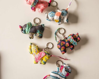 Assorted Colorful Elephant Keychains, handmade, fabric keychains, Cute keychains, Small Handmade fabric, made in india
