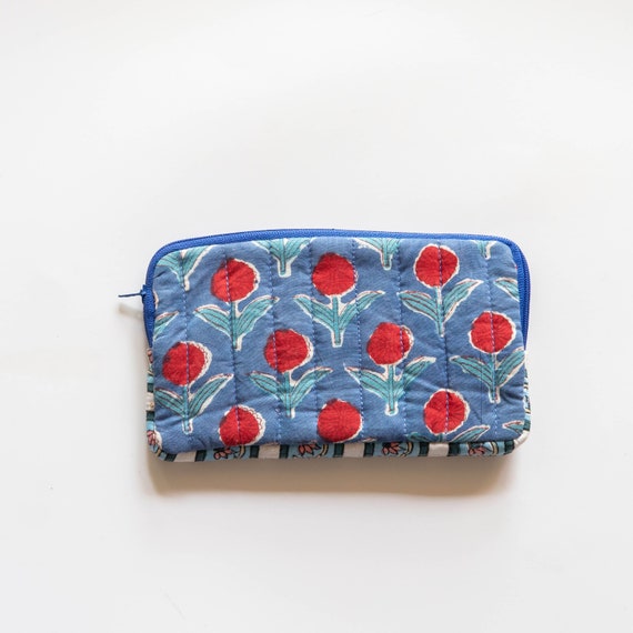 Cartera estampada a mano Buti azul y roja hecha a mano carteras impresas carteras de tela hechas en la India Etsy Mexico