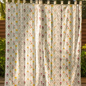 Mughal Mihrab Blockprint Curtains, Floral curtains, Jaipuri curtain panels, Royal blockprint curtains, White Thick Curtains,pack of 1