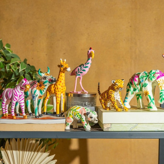 Assorted Set of Handmade Paper Mache Animals, Home Decoration