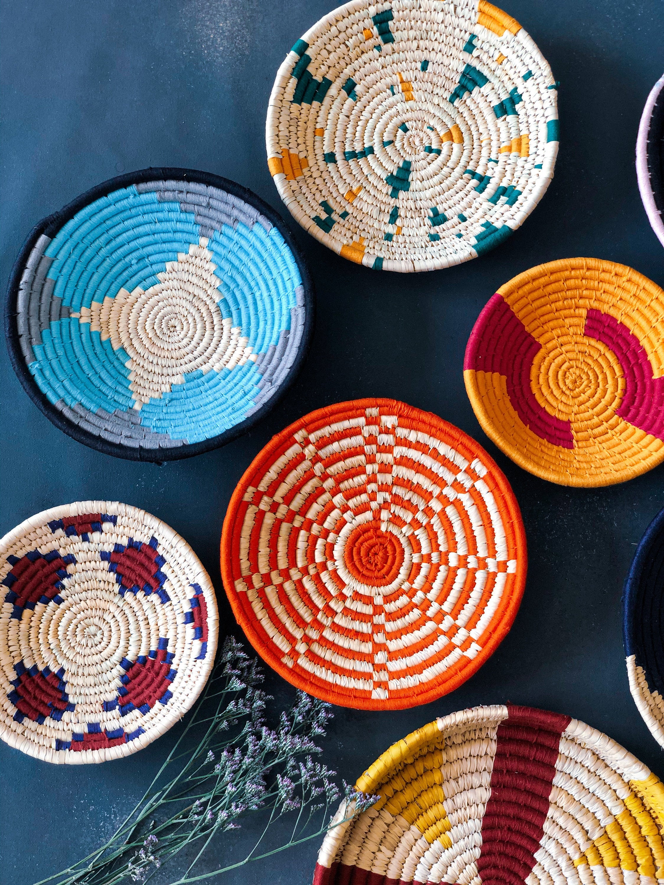 Sabai Handwoven Orange Grass Basket-made in India-moroccan Wall