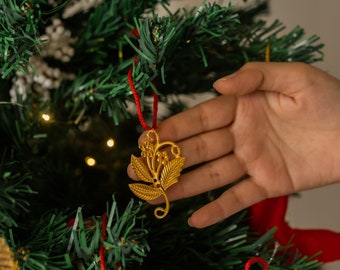 Juego de adornos navideños de hoja de metal dorado de 2, colgante del árbol de Navidad, regalo de Navidad, celebración de Navidad, decoración navideña, adornos de oro