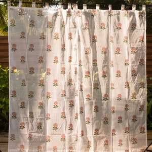 Kota Doria Handloom Rose Blockprint Rideaux, Rideaux floraux, Panneaux de rideaux Jaipuri, Rideaux à imprimé rose, Rideaux légers, paquet de 1