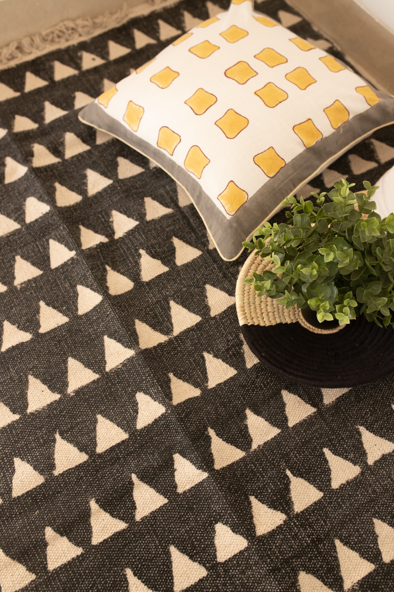 Black Triangle Cotton Rug Custom Sizes available Accent Rug Etsy