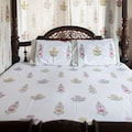 Guldasta Cypress Poppy Blockprint Double Bedsheet With Pillow Cover, Printed Bedsheet, Bedcover, Bedding, Christmas Gift, flatsheet, fitted