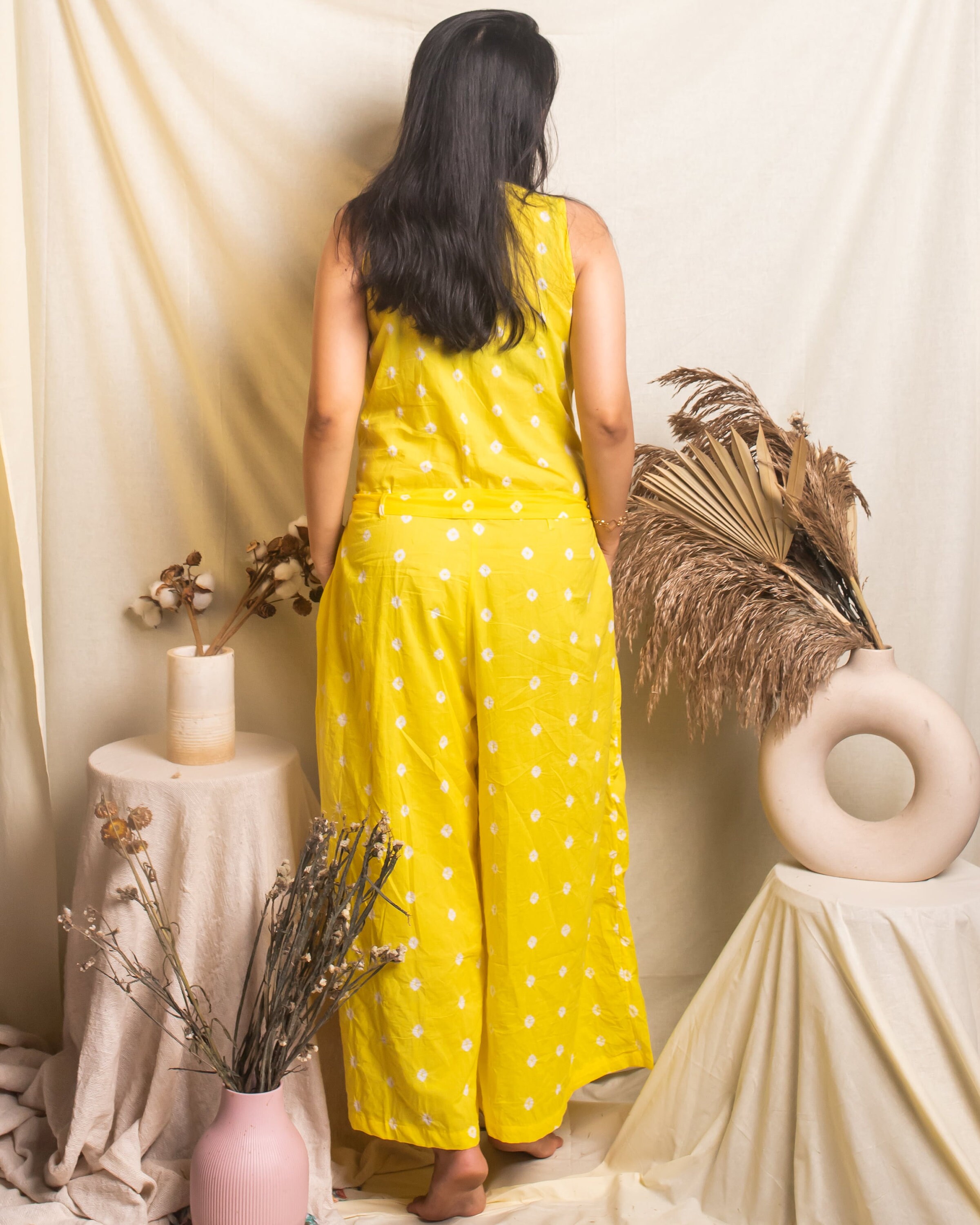 Mono Bandhani amarillo, estampado Ropa de noche, Conjunto de ropa