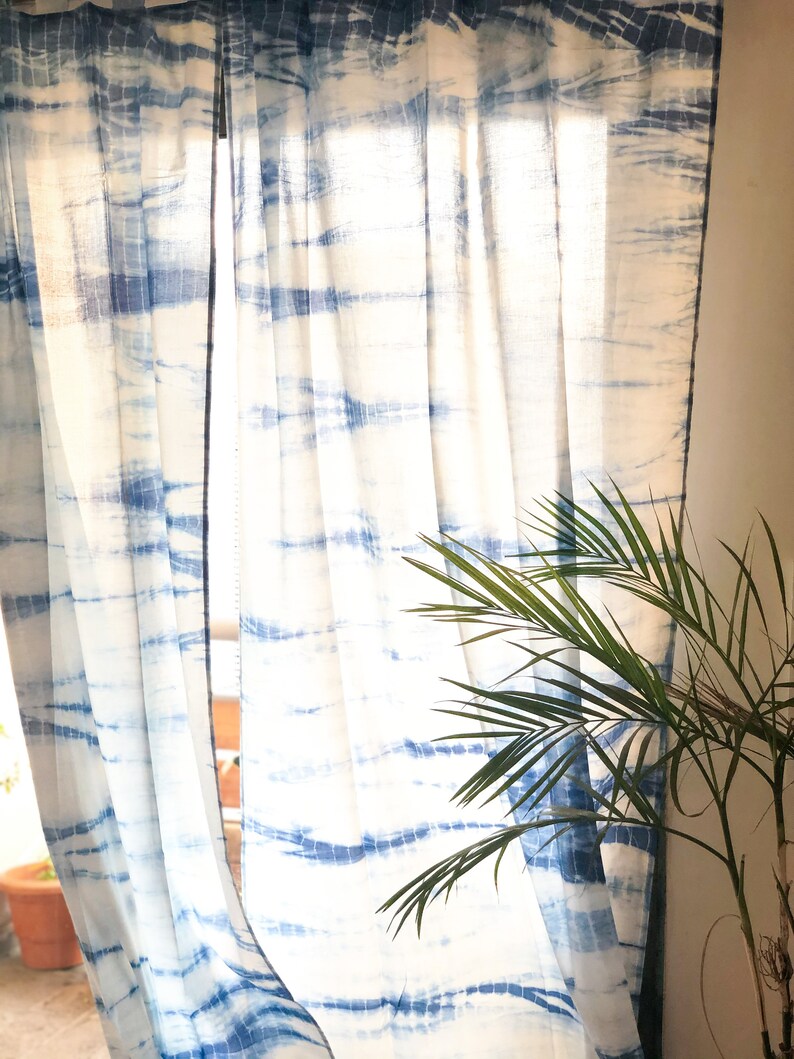 Shibori Sheer Curtains Cotton Curtains Tie Dye Panels Etsy