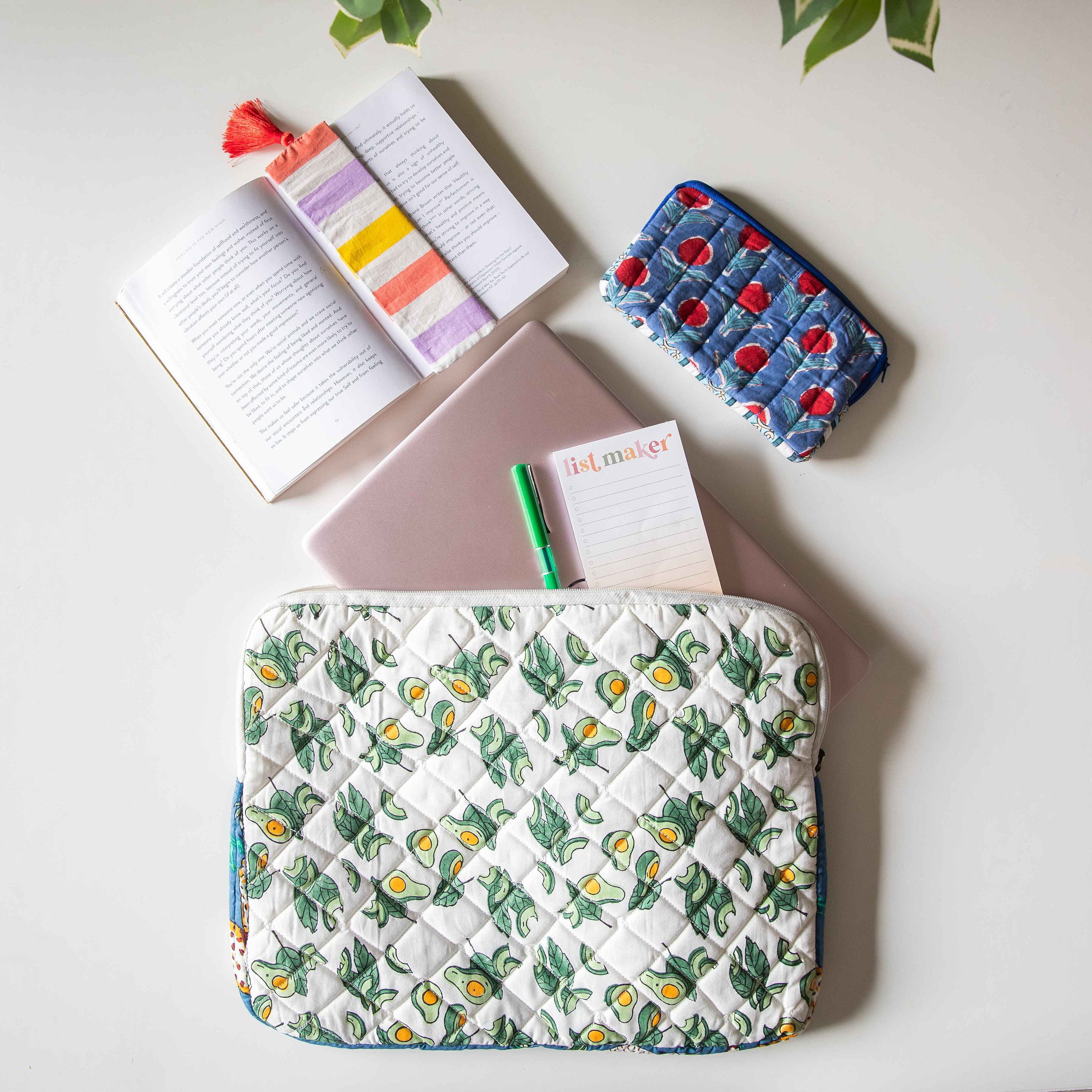 Avocado Blockprinted Laptop Sleeve, Handmade, Quirky Printed, Laptop ...