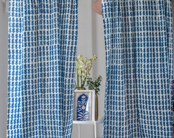 Indigo Paisley Semi sheer curtains,Cotton curtains,Sheer panels, paisley print ,curtain panels,Blockprint curtains,window panels