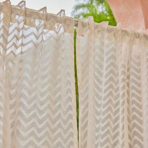 Off-White Chevron Banarsi Vorhang, Gardinen für Wohnzimmer, Gardinen für Schlafzimmer, Fenstervorhänge, Türvorhänge, Indische Gardinen