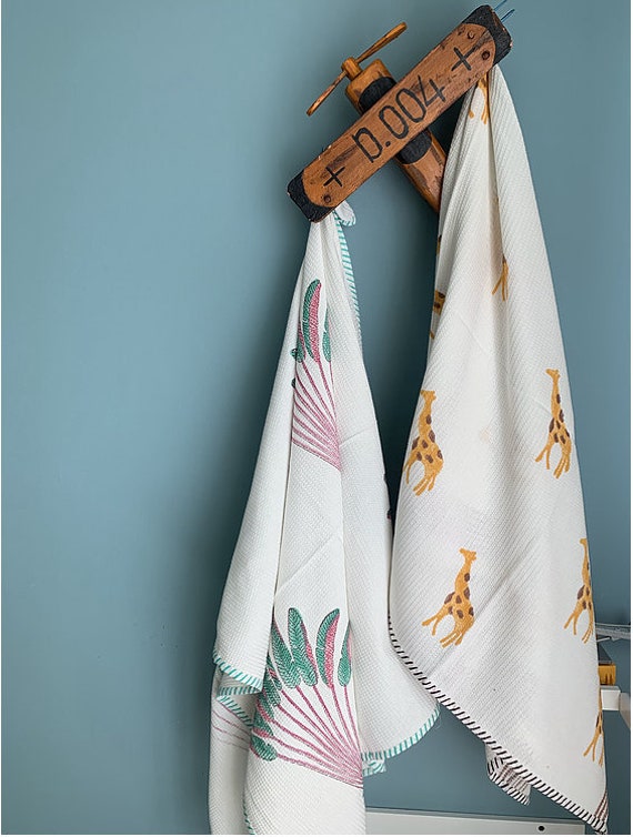 Giraffe et Plam Tree Bath Towel Combo, Set Of 2, Serviettes Blockprinted, de Plage, Serviette Gaufre