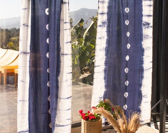 Indigo Polka Hand Tie Dye sheer curtains,Cotton curtains, pack of 1, Sheer panels,Curtains boho blue,curtain panels,,window treatments