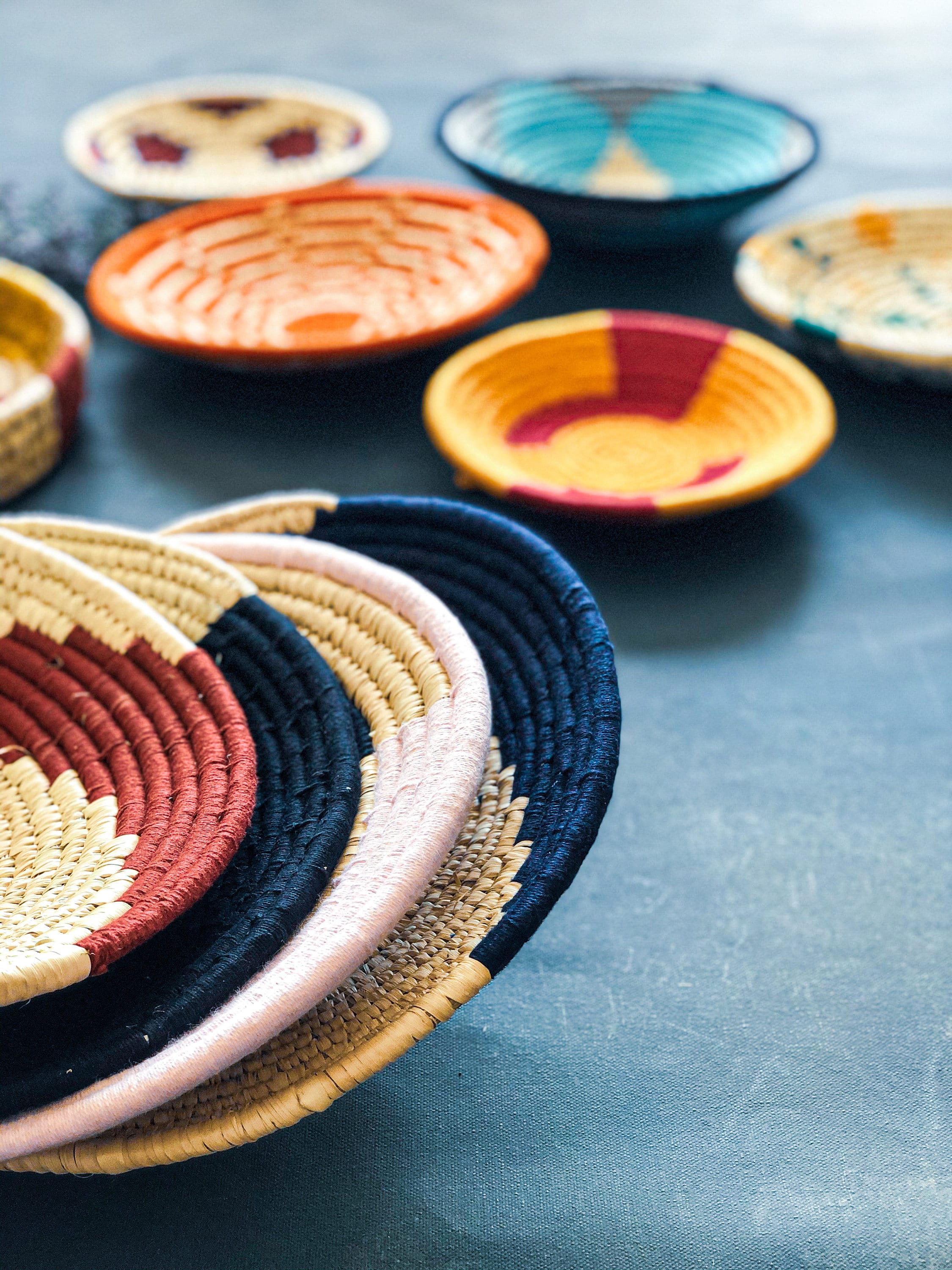 Sabai Handwoven Orange Grass Basket-made in India-moroccan Wall