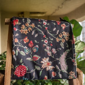 Black Multifloral Jaal Hand Screen Print Cotton Fabric, Dress Material, Cotton Fabric, Made in India, Fabric by metre, Fabric for dress