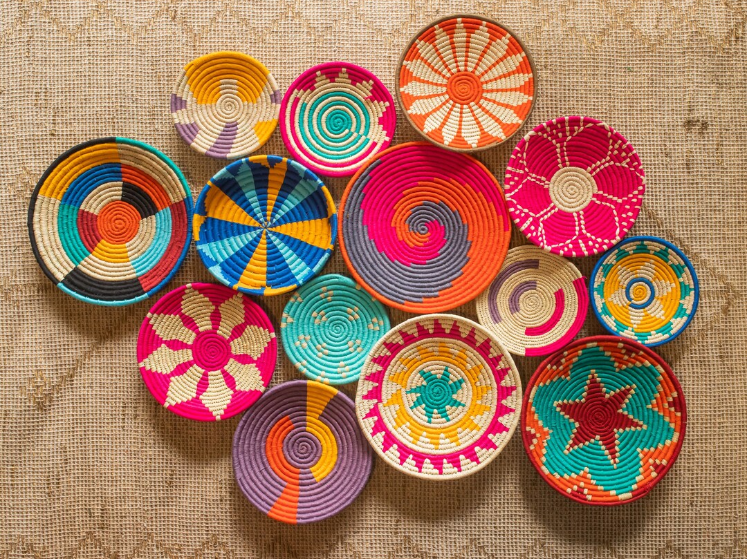 New Collection Assorted Sabai Handwoven Grass Baskets, African Plates