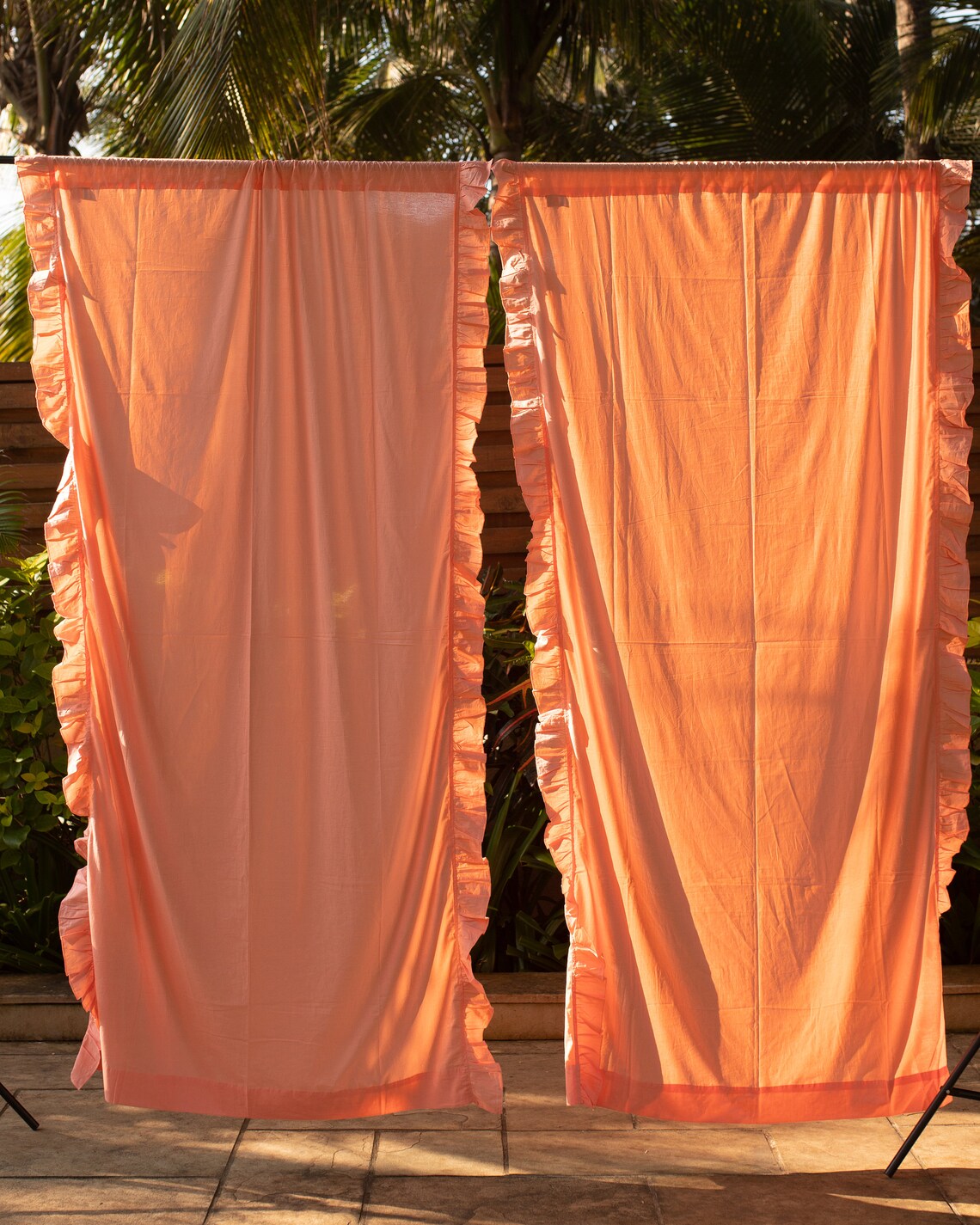 Peach Ruffle Curtainscotton Curtains Ruffle Curtain Etsy