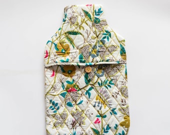 Funda para bolsa de agua caliente White Floral Paradise, acolchada, ideas de regalos de inauguración de la casa, hecha a mano, hecha en la India,