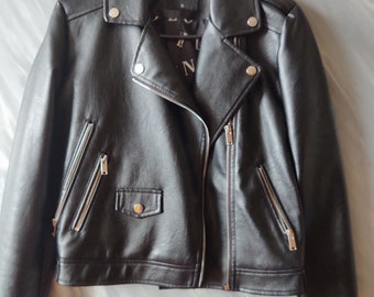 Women's Faux Leather Jacket, Custom, Wolf, Black Jacket