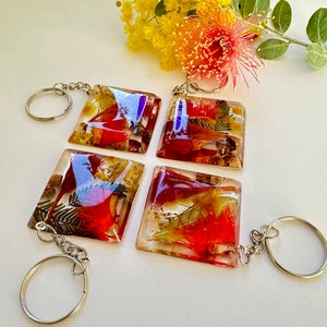 KEYRING from the Australian bush, Australian souvenir, gum flowers, eucalyptus, wattle, red gum, native Australian flowers, native flora