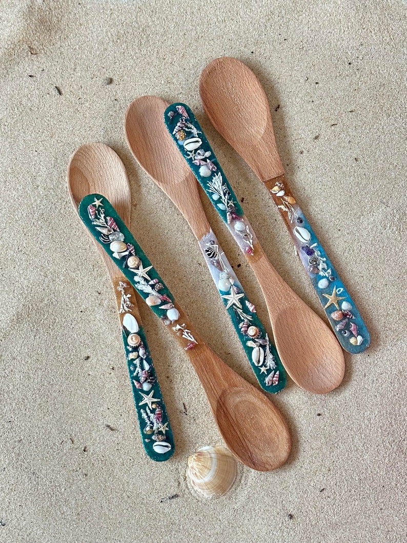 WOODEN SPOONS - Beach House, Beach Decor, Beach House, Ocean, Unique Gift From Australia, Anniversary, Handmade, Entertain, Shell Art