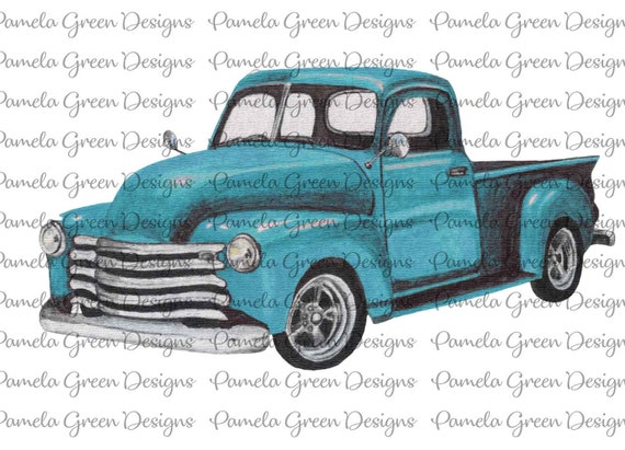 Old Vintage Retro Pickup Truck Turquoise Sublimation Digital Design Download Graphic Png Clipart