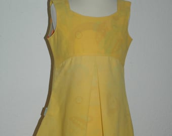 yellow girl dress kids dress apron dress size 86 92 yellow retro colorful 1970s prilblumen upcycling girl child dress festive summer