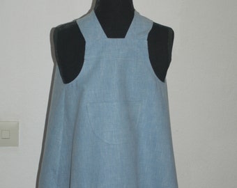 Schlupfkleid Mädchenkleid Kinderkleid Schürzenkleid Tunika Größe 110 116 hellblau blau weiss gemustert Pipikleid Schürze Loop Kind upcycling