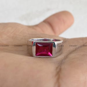 Rectangular Ruby Solitaire Signet Ring, 935 Argentium Silver, Classic Men's Jewelry image 9
