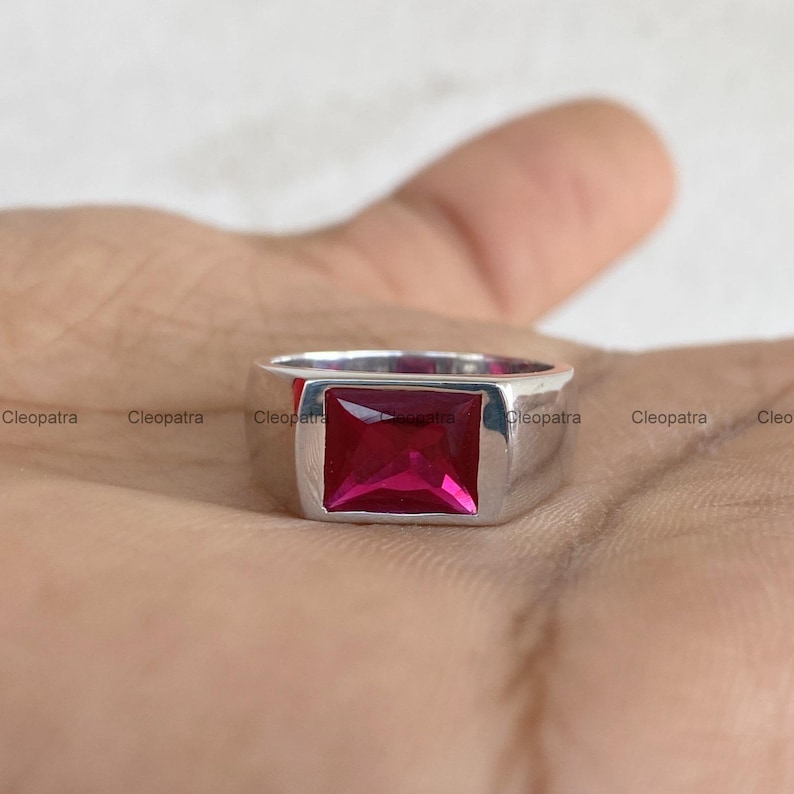 Rectangular Ruby Solitaire Signet Ring, 935 Argentium Silver, Classic Men's Jewelry image 9