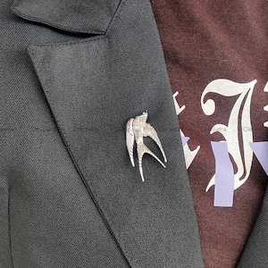 935 Argentium Silver Swallow Brooch, Vintage Style Bird Pin, Elegant Flying Swallow Brooch Pin, Unique  Jacket Pin, Bird Brooch Gift for Her