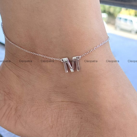 Personalized Anklet Anklet With Letter M 14K White Gold Initial 'M
