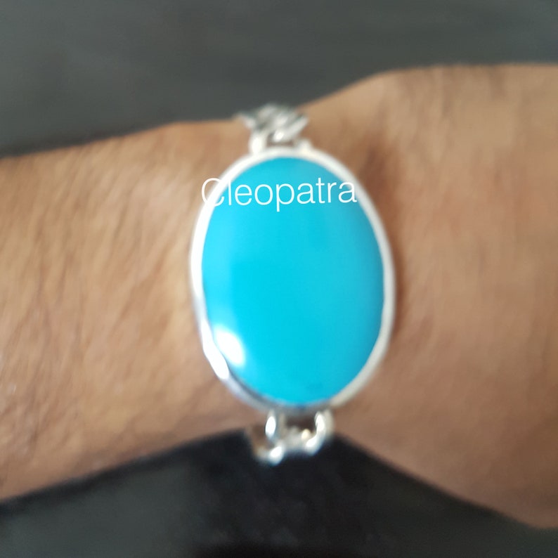 Oval Turquoise 925 Sterling Silver Men/'s Bracelet