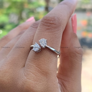 Modern Bypass Style With Two Teardrop Shaped Pave Set 0.24CT Round Cut White Shiny Moissanite 950 Platinum Ring For Women, Casual Wear Ring