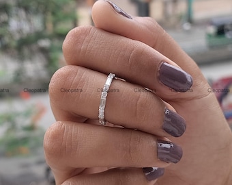 Platinum Moissanite Wedding Band: Round & Baguette Cut, 0.67CT
