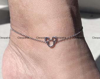950 Platinum Mouse Anklet: Modern Cartoon Charm, Birthday Gift