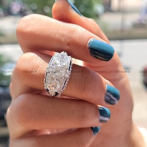 Vintage Blue & White Sapphire Milgrain Ring, 935 Argentium Silver Statement Ring, Three Stone Style Women's Party Wear Jewelry, Gift for Her