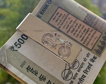 Clip para billetes con diseño de bicicleta en plata 935 Argentium, tarjetero para ciclistas, clip para cartera de hombre, regalo único para moteros, clip para billetes clásico