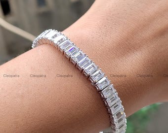 Emerald Cut Cubic Zirconia Tennis Bracelet: 935 Argentium Silver Wedding Jewelry
