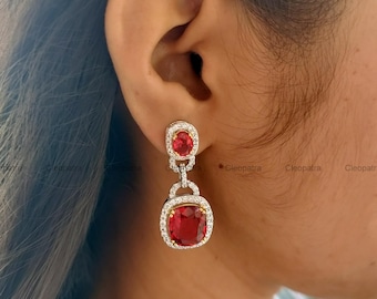 Ruby Drop Earrings: Argentium Silver Dangle Earrings with Cubic Zirconia
