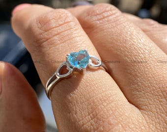 Heart Cut Blue Topaz Ring, 950 Platinum Hollow Shank, Romantic Promise Ring