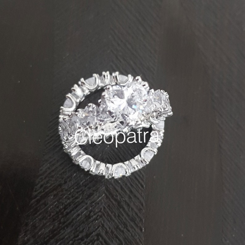 3.50CT Heart Shape CZ Solitaire Accented 2CT Heart Cubic Zirconia 925 Sterling Silver Eternity Band Wedding Ring Set
