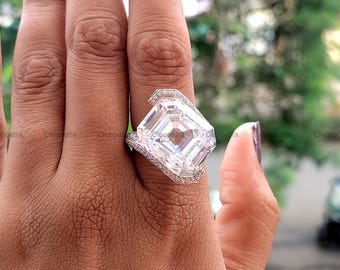 Emerald Cut Cubic Zirconia Bypass Ring: 935 Argentium Silver Statement Wedding Ring