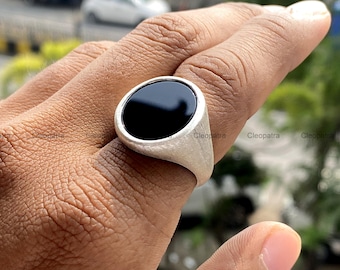 Black Onyx Oval Signet Ring, 935 Argentium Silver, Minimalist Statement Ring
