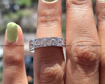 935 Argentium Silver Moissanite Wedding Band: 1.36CT Colorless Round Cut, 8-Stone Ring