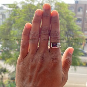 Rectangular Ruby Solitaire Signet Ring, 935 Argentium Silver, Classic Men's Jewelry image 6